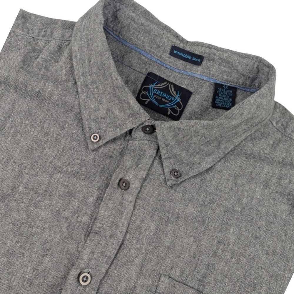 Bruno New York Mens 4X Gray Linen Cotton Blend Roll Tab Button Down Shirt